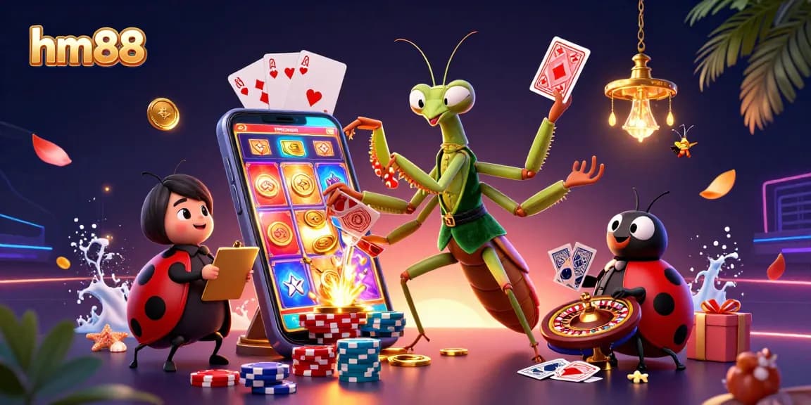 Experience exhilarating gameplay with hm88 through this vibrant casino-themed illustration.