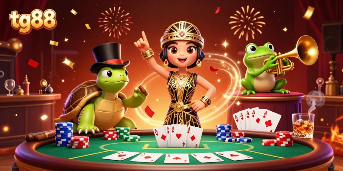 Experience tg88 with this vibrant 3D illustration showcasing casino excitement and action.