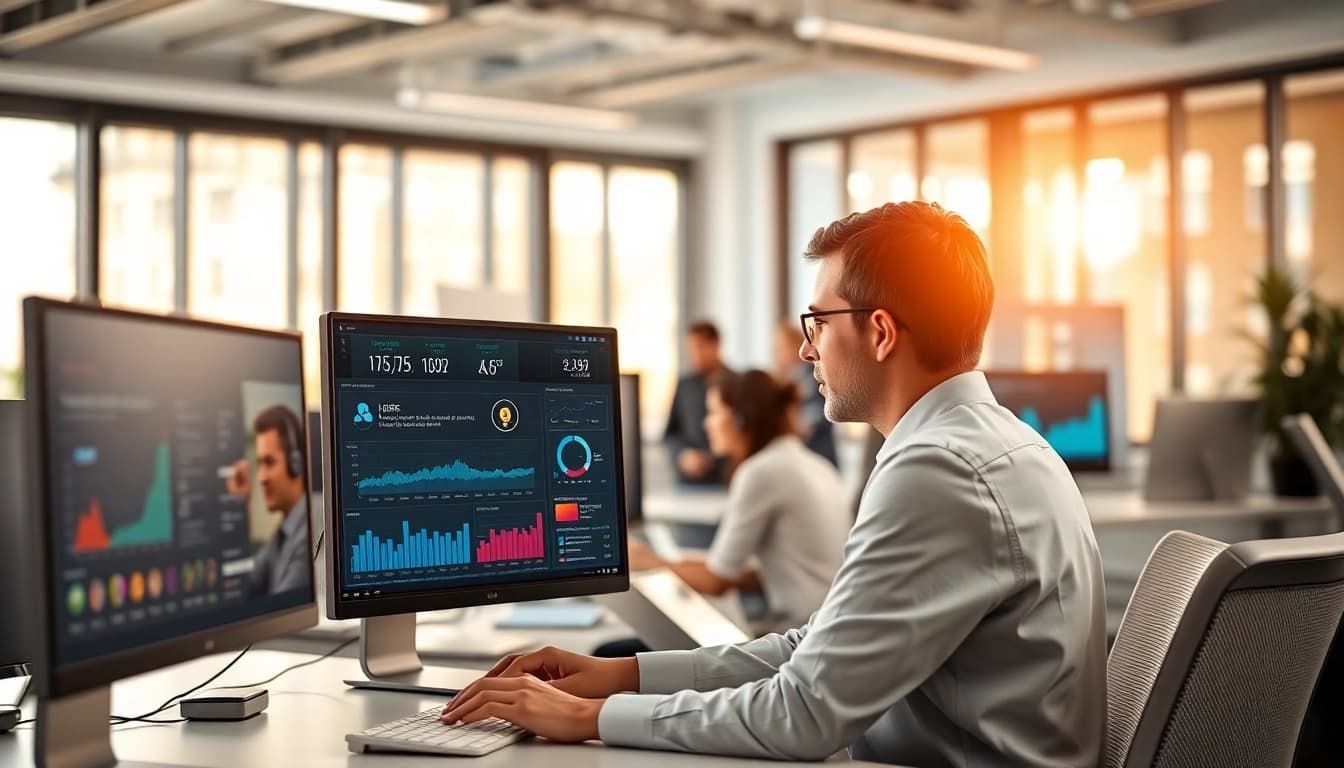 Visual representation of call centre software in action showcasing a professional agent assisting customers.