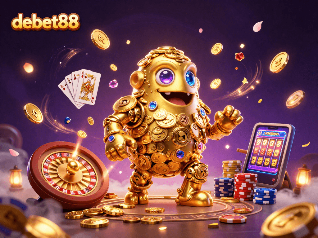 Experience the thrilling action at debet88 with vibrant casino symbols and dynamic elements.