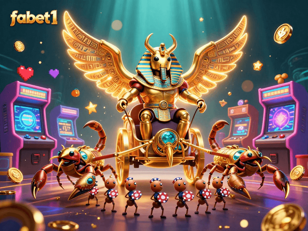 Experience winning with fabet1’s golden beetle in a lively casino-themed fantasy