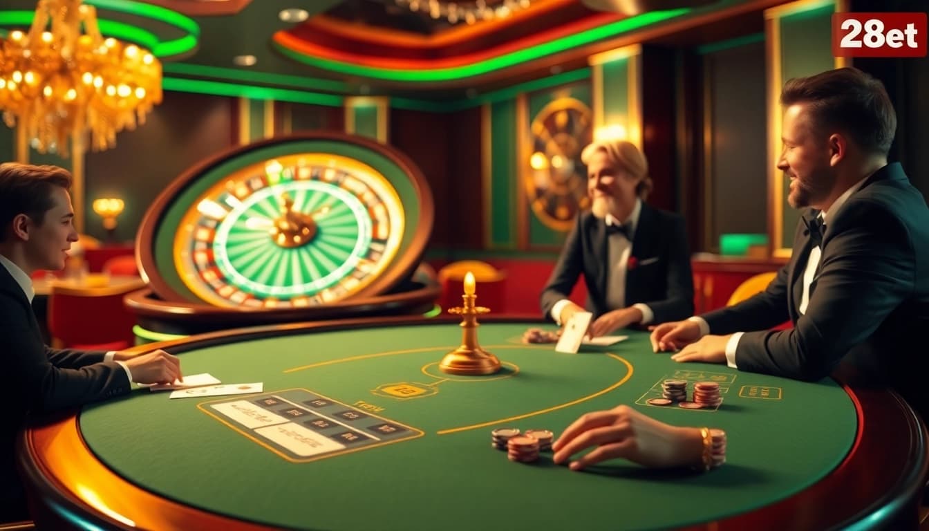 Engage in thrilling poker at 28bet's luxurious online casino interface.