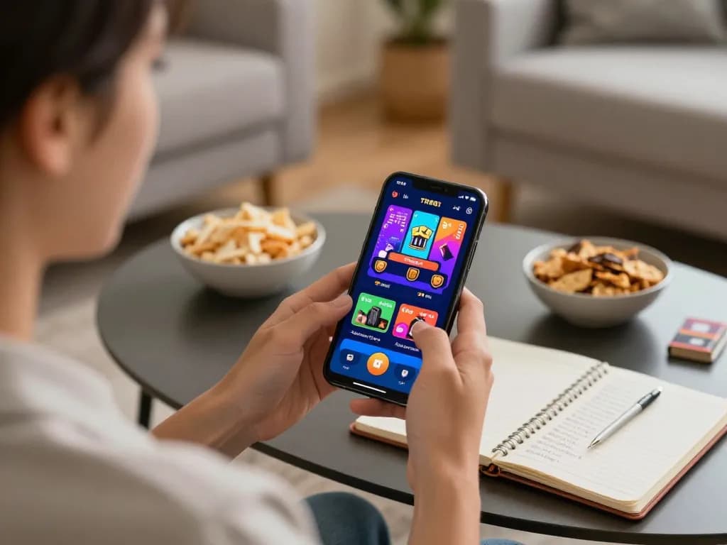 Engaged user placing bets on TR88 mobile app in a cozy home setting, emphasizing responsible gambling.
