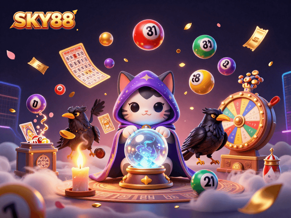Experience thrilling moments with SKY88 as colorful lottery balls and mystical elements enchant gamblers