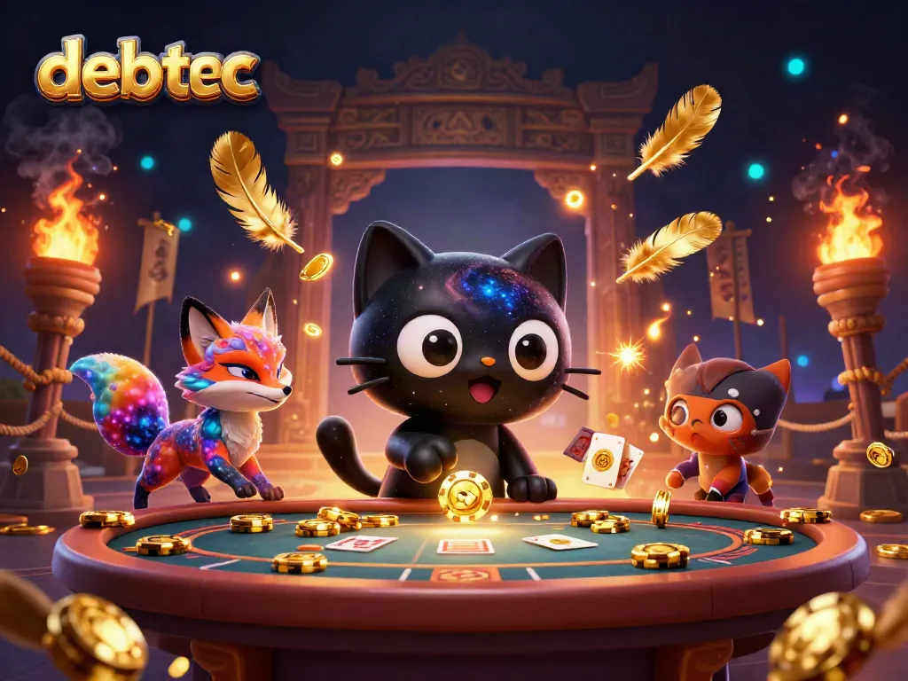 Join the cosmic adventure at debetc, featuring a black hole cat and nebula fox in a vibrant casino.