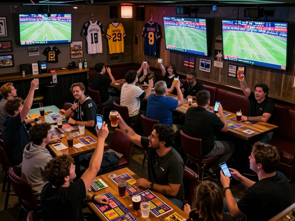 Fans engaging in sports betting action at TA88 sports bar filled with excitement and energy.
