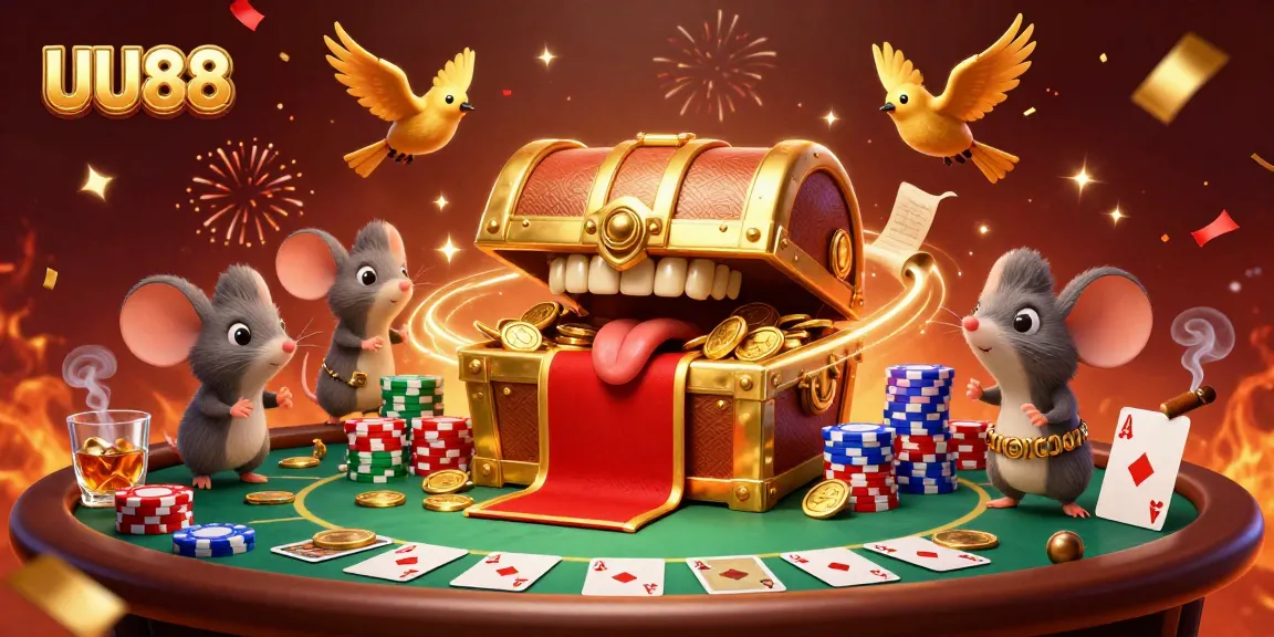 UU88 captivates players with a treasure chest scene filled with sparkling casino action and riches.