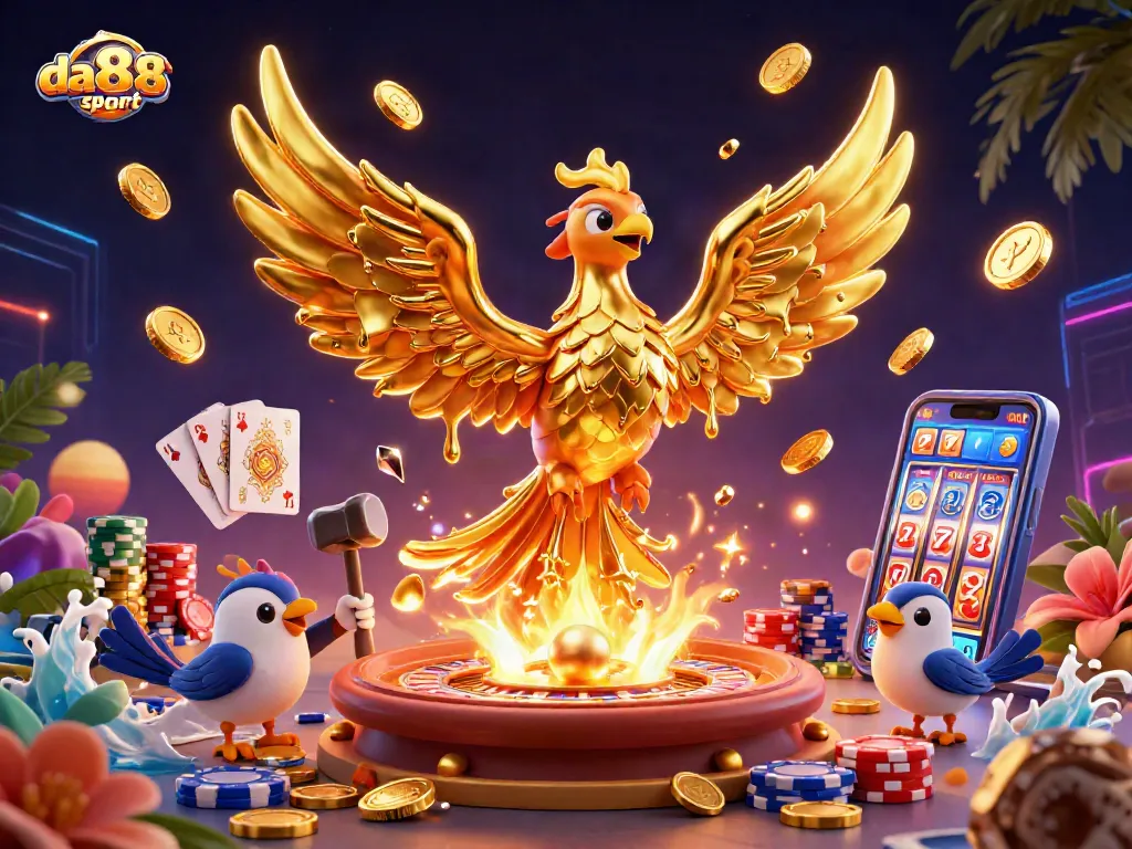 Experience thrilling wins at da88sport with vibrant gaming elements and an energetic casino atmosphere.