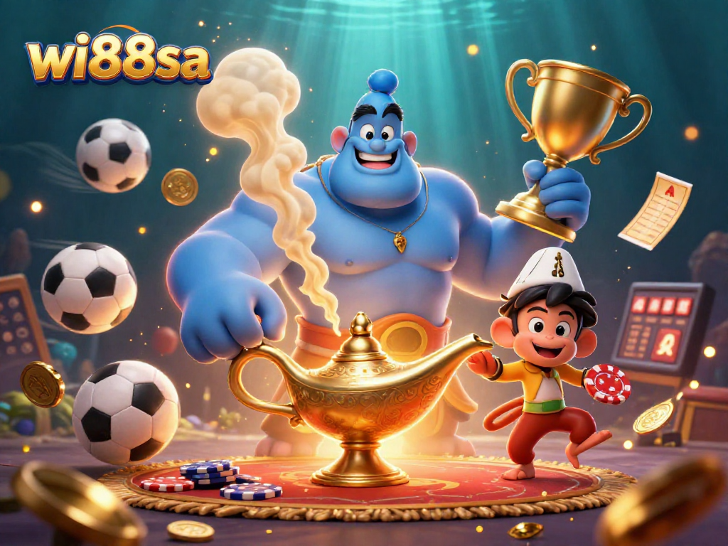Engage with the vibrant gaming world of wi88sa, featuring 3D genie and sports elements.