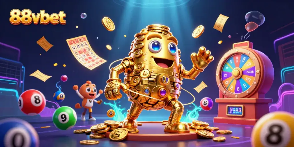 Engage in thrilling gaming with the 88vbet ancient golden golem amidst vibrant casino elements.