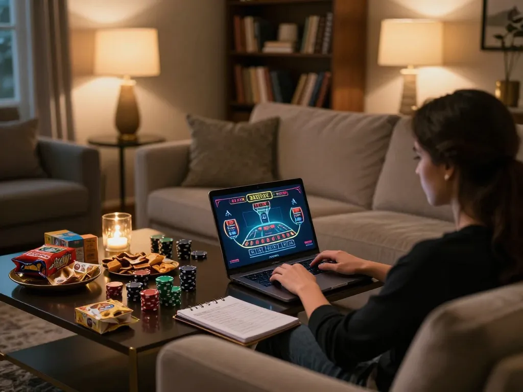 Engaged player winning with strategy at 78win live blackjack game on laptop
