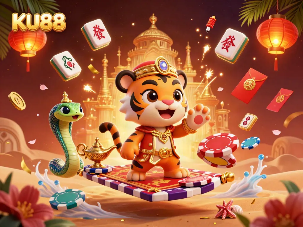 Experience exciting gameplay at KU88 with vibrant casino visuals and engaging characters flying over a golden palace.