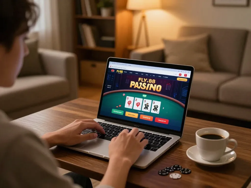 Playing poker on fly88 app in a cozy home with strategic focus