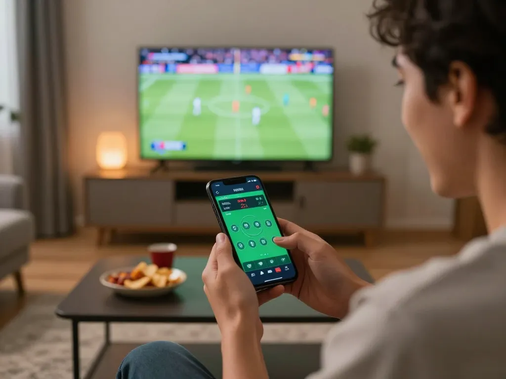 Engaged player using mobile app for Nhà cái Xo88 sports betting during live game