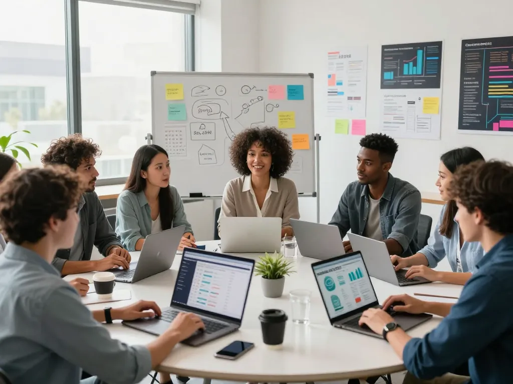 Dynamic digital marketing strategy team collaborating at https://7mvna.com/ for innovative campaigns.