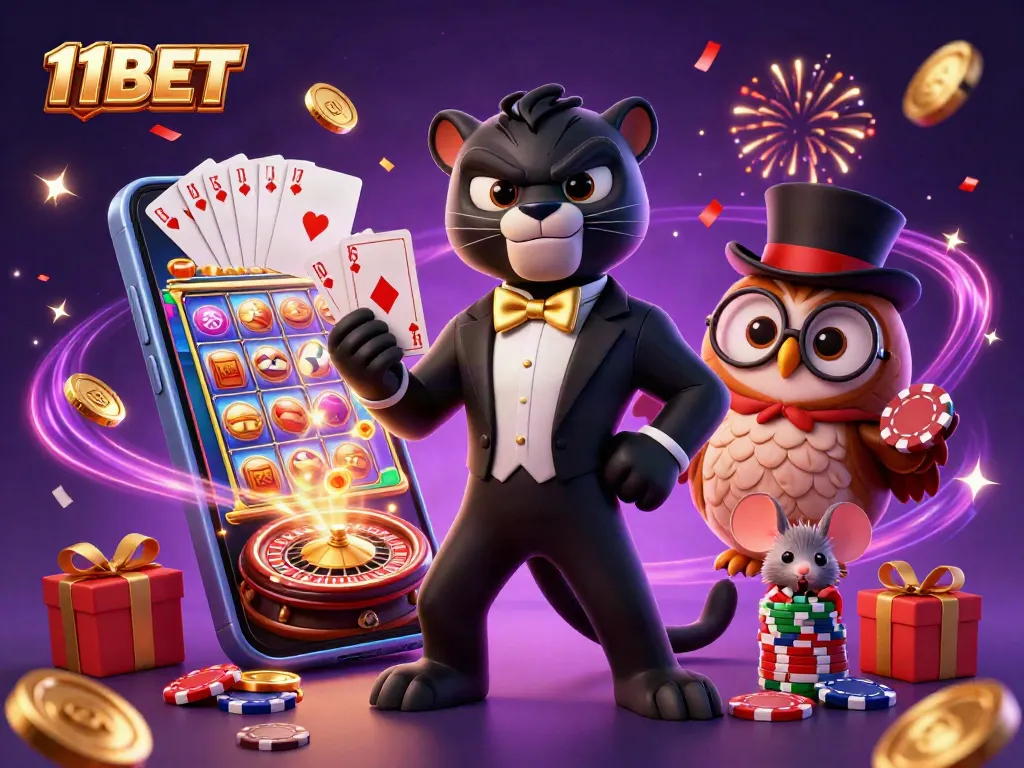 11BET players experiencing vibrant casino action with characters and game elements in an engaging scene