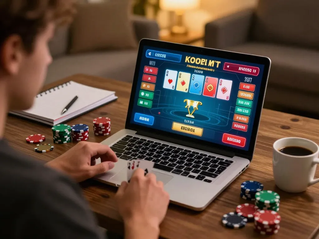 Engaged player enjoying an exciting poker game on XOCDIA88 platform from a cozy home setting