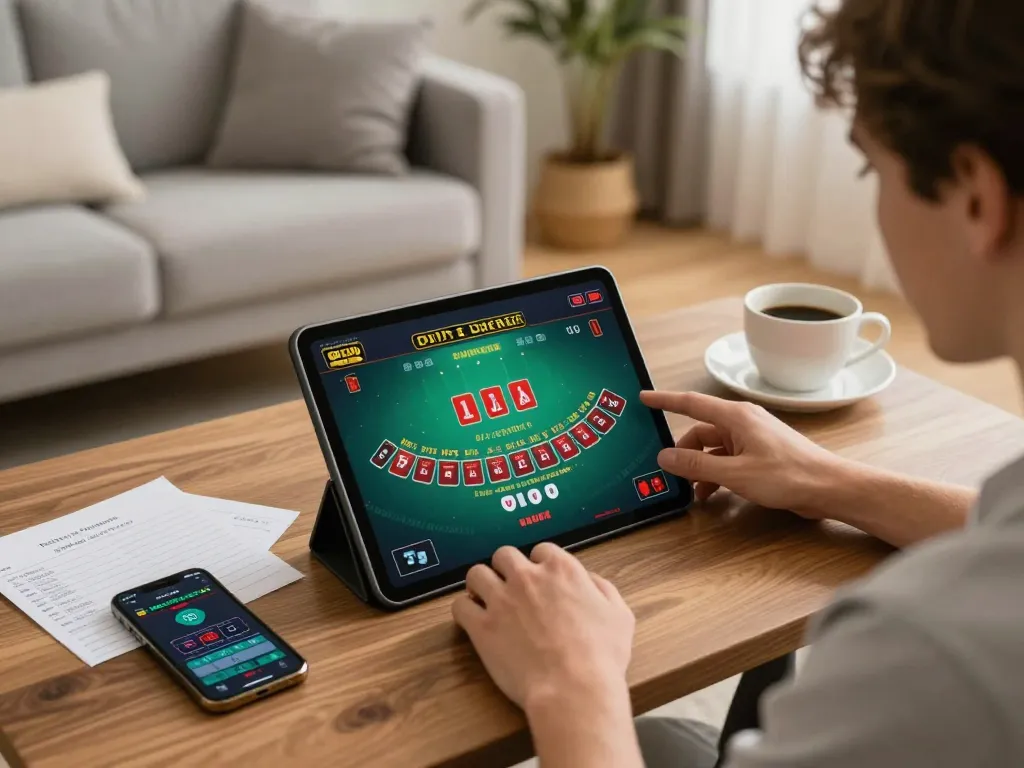 Engaging online gaming scene with a user on https://c168b.com/ enjoying live baccarat at home.
