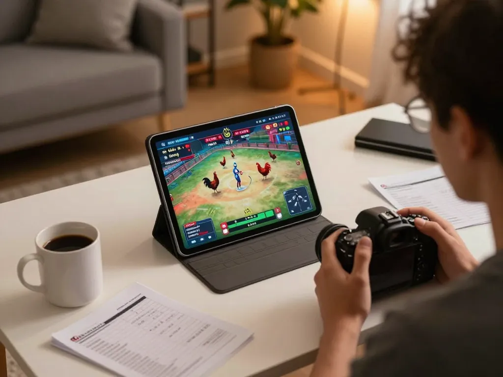 Engaging with đá gà thomo live on a tablet, immersive betting experience at home.