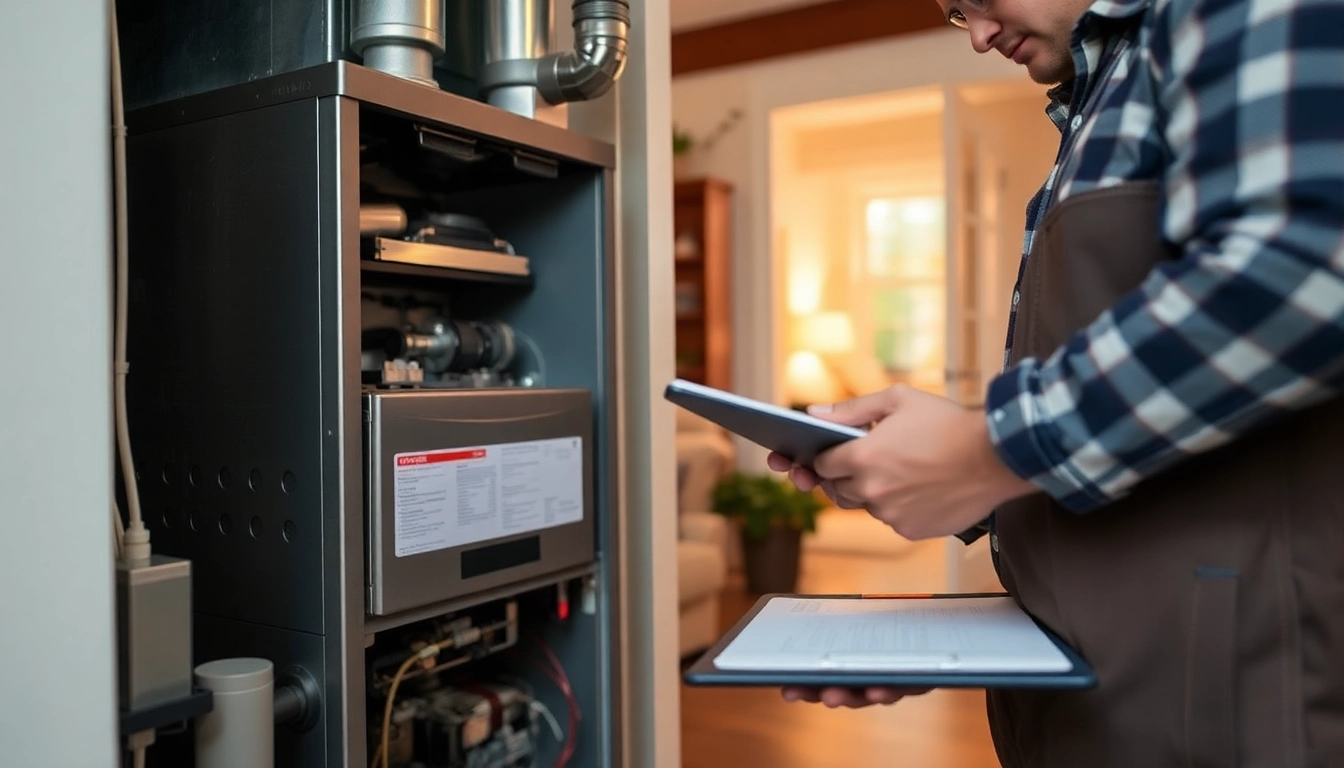 Technician performing heating repair north vancouver in a cozy residential setting.