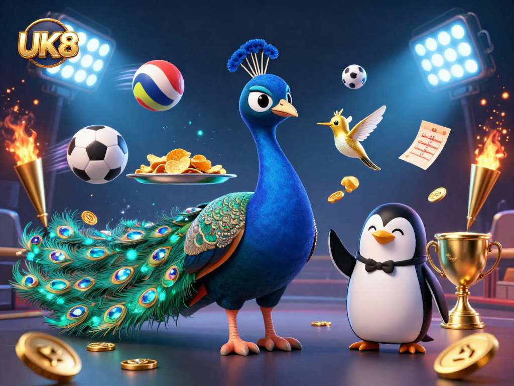 Engage with UK88's thrilling sports betting atmosphere featuring vibrant characters and dynamic elements.