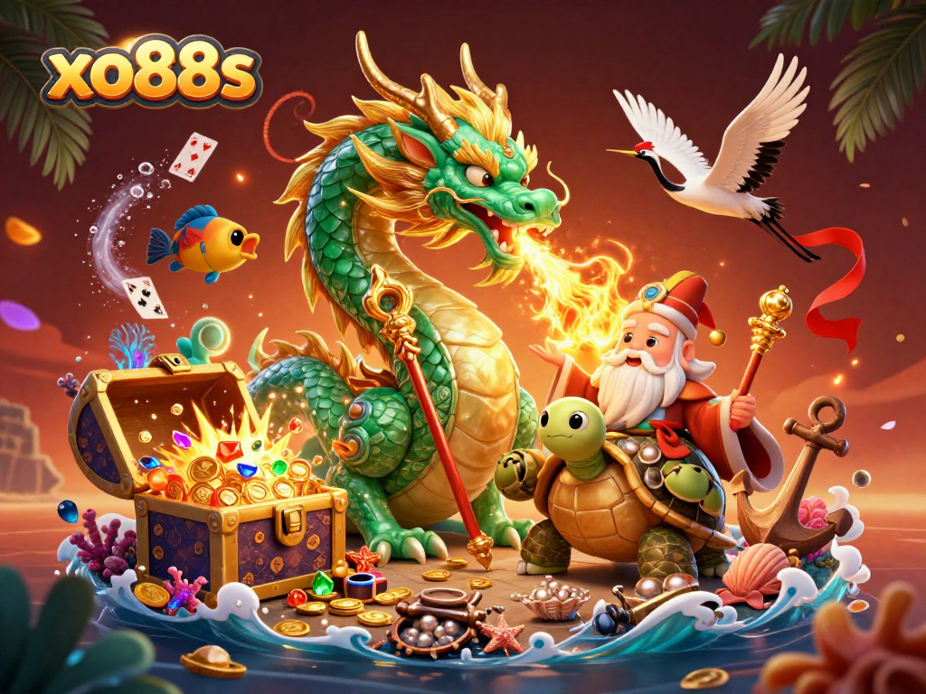 Experience epic wins at xo88s with a vibrant casino-themed scene featuring a jade dragon and lucky elements.