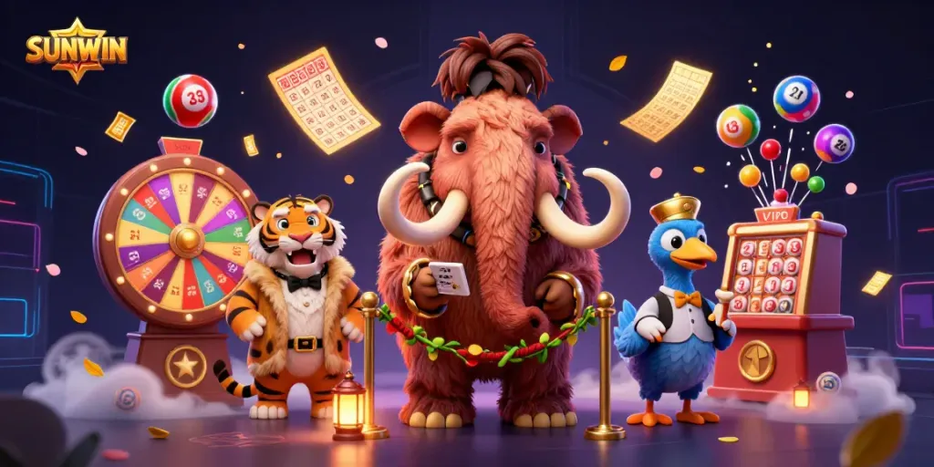 SUNWIN offers a vibrant and secure gaming experience featuring 3D characters enjoying a dynamic casino atmosphere.