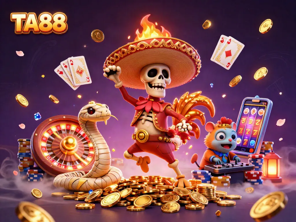 Win big at TA88 with a vibrant 3D illustration featuring thrilling casino elements.
