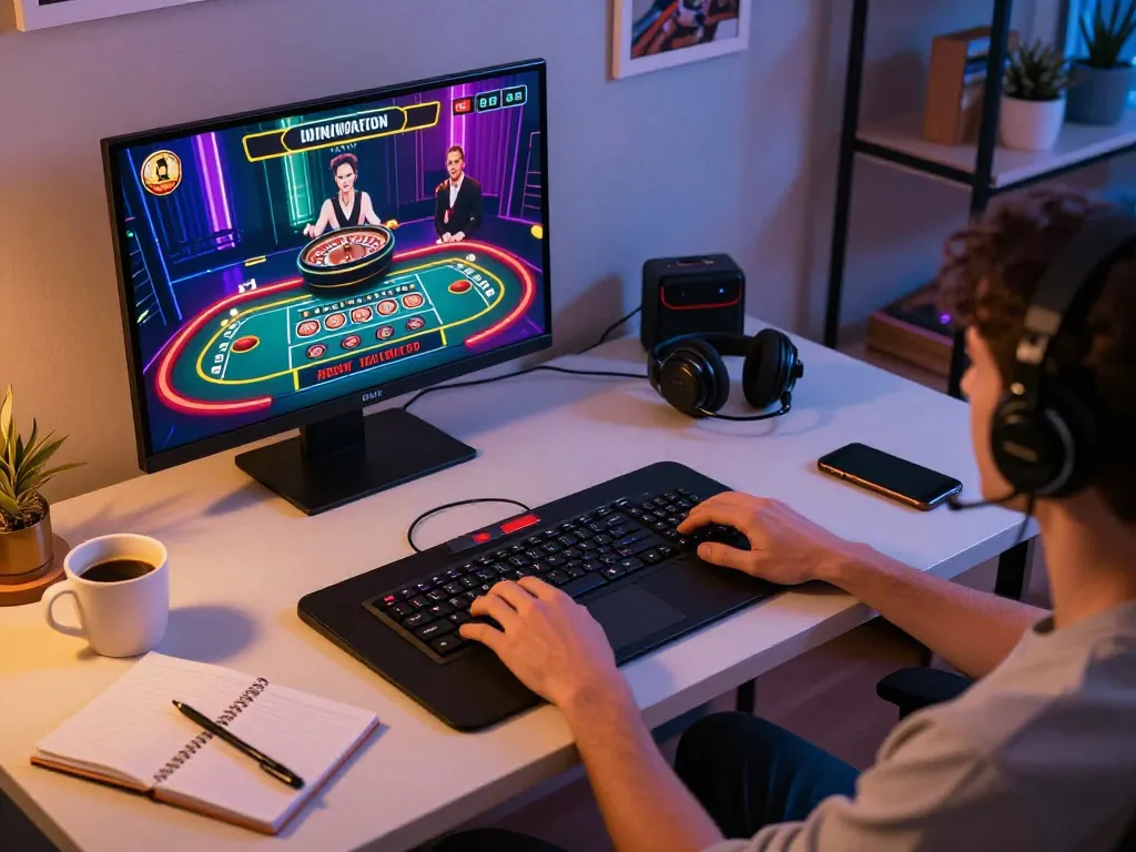Engaged in the dynamic online gaming experience with Nhà cái oxbet, a player interacts with a live casino setup on a laptop