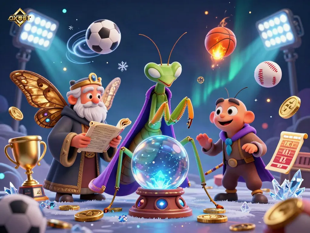 Bet on sports and slots at OXBET with dynamic games and bonuses showcased in this vibrant illustration.
