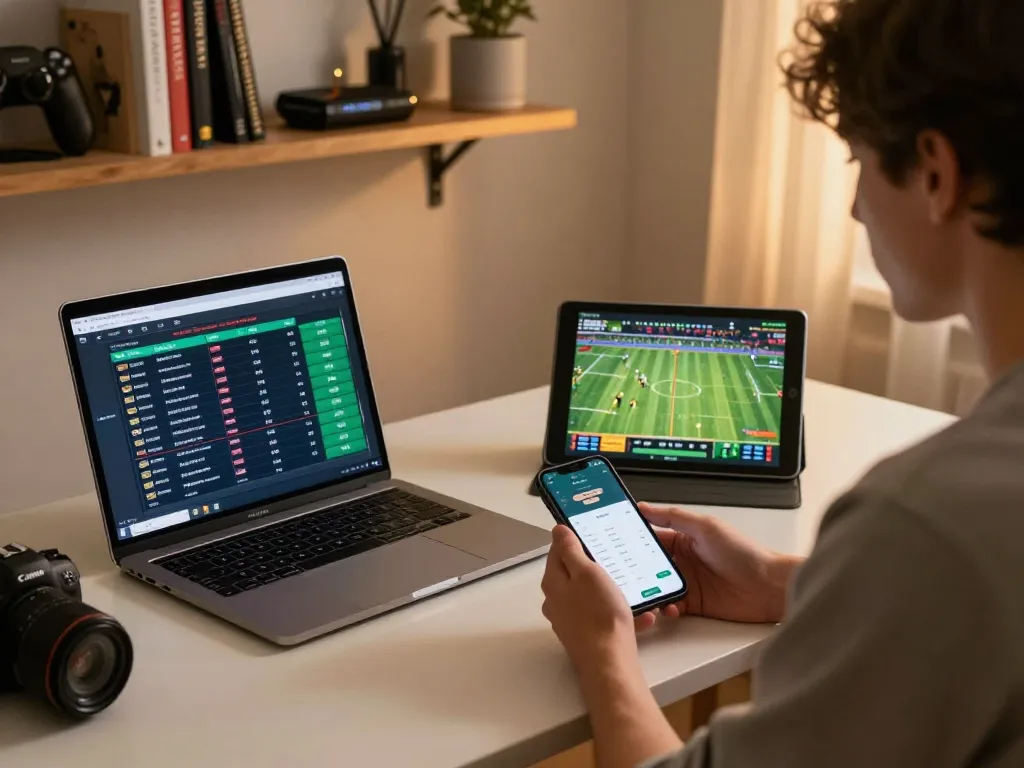 Engaged player using sports betting apps at home, showcasing Nhà cái Sky88 strategies.