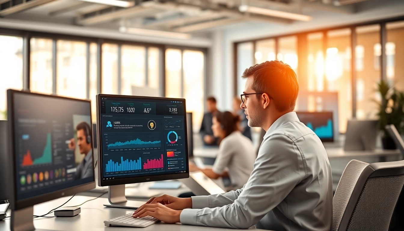 Visual representation of call centre software in action showcasing a professional agent assisting customers.