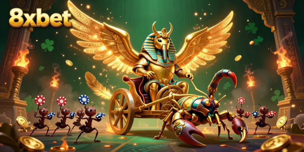 Experience the thrill of gaming at 8xbet with vibrant 3D illustration showcasing unique characters and elements.