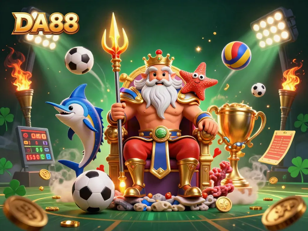 Bet on DA88's thrilling sports scene featuring Neptune, a swordfish samurai, and dynamic game elements.