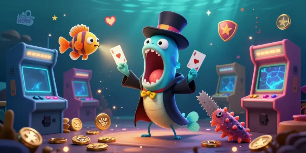 Engage with the thrilling experience of đăng nhập NOHU in a vibrant underwater casino scene featuring bioluminescent characters.