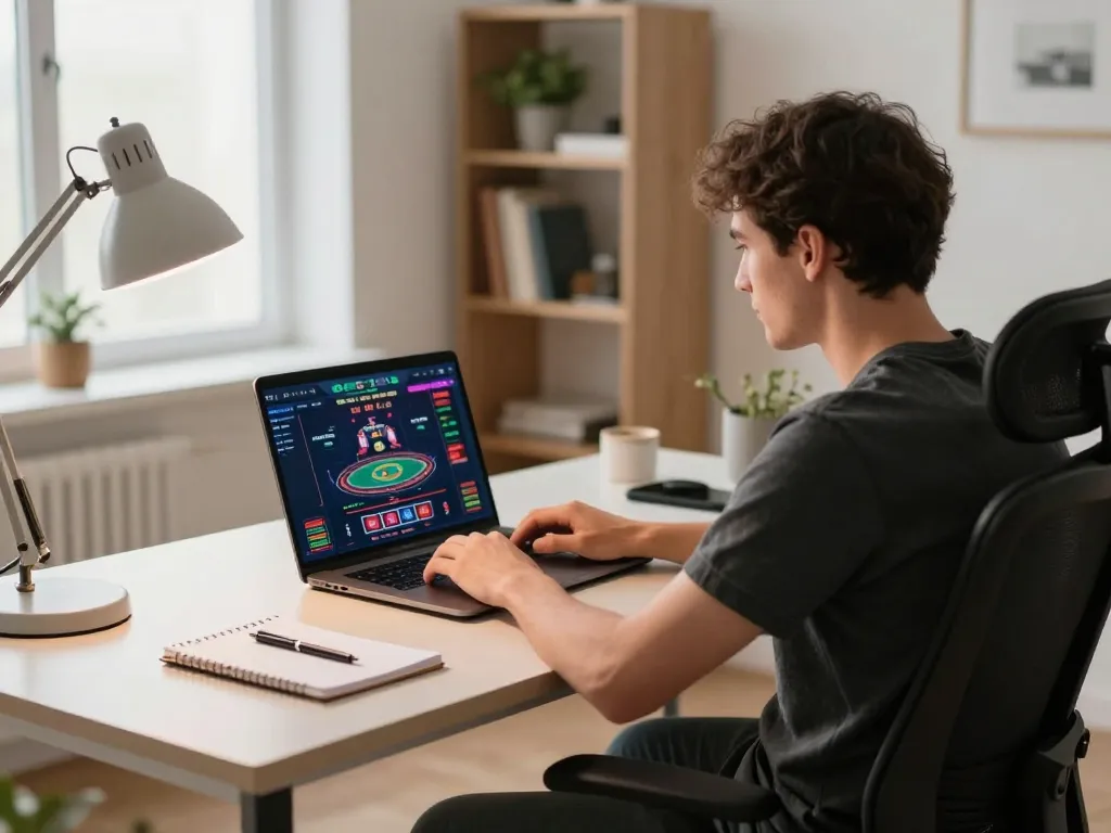 Engaging in online gaming with the Link nhà cái Da88 displayed on a laptop screen