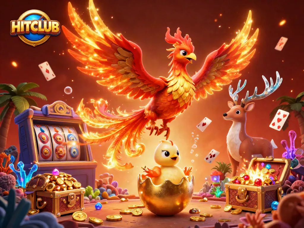 Experience the thrill of HITCLUB’s vibrant casino world with dynamic slot reels and golden treasures.