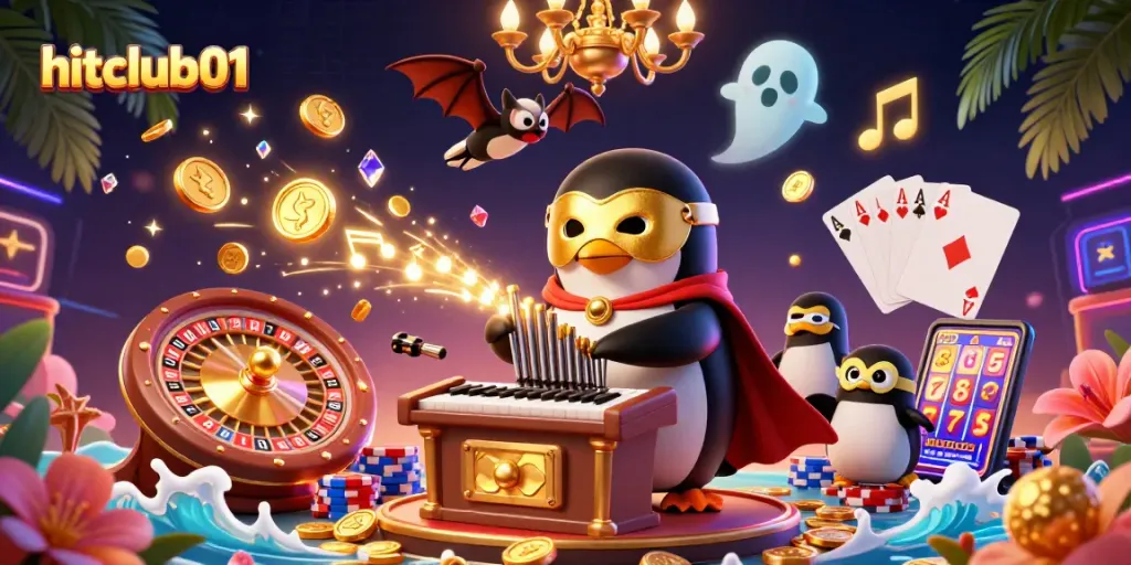 Experience thrilling gameplay at hitclub01 with animated casino games, golden coins, and vibrant graphics.