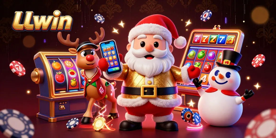 Win big at LLwin with this vibrant casino scene featuring Santa, reindeer, and a snowman!