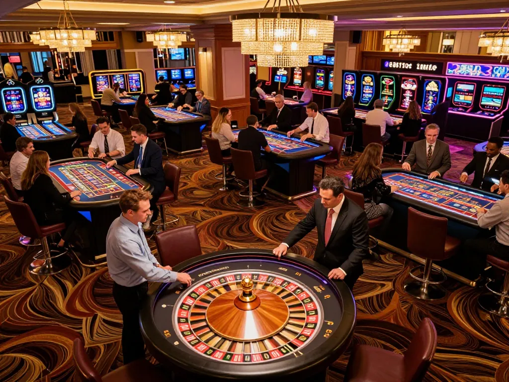 Sky88 uy tín gaming players placing bets at roulette tables in an upscale casino environment.