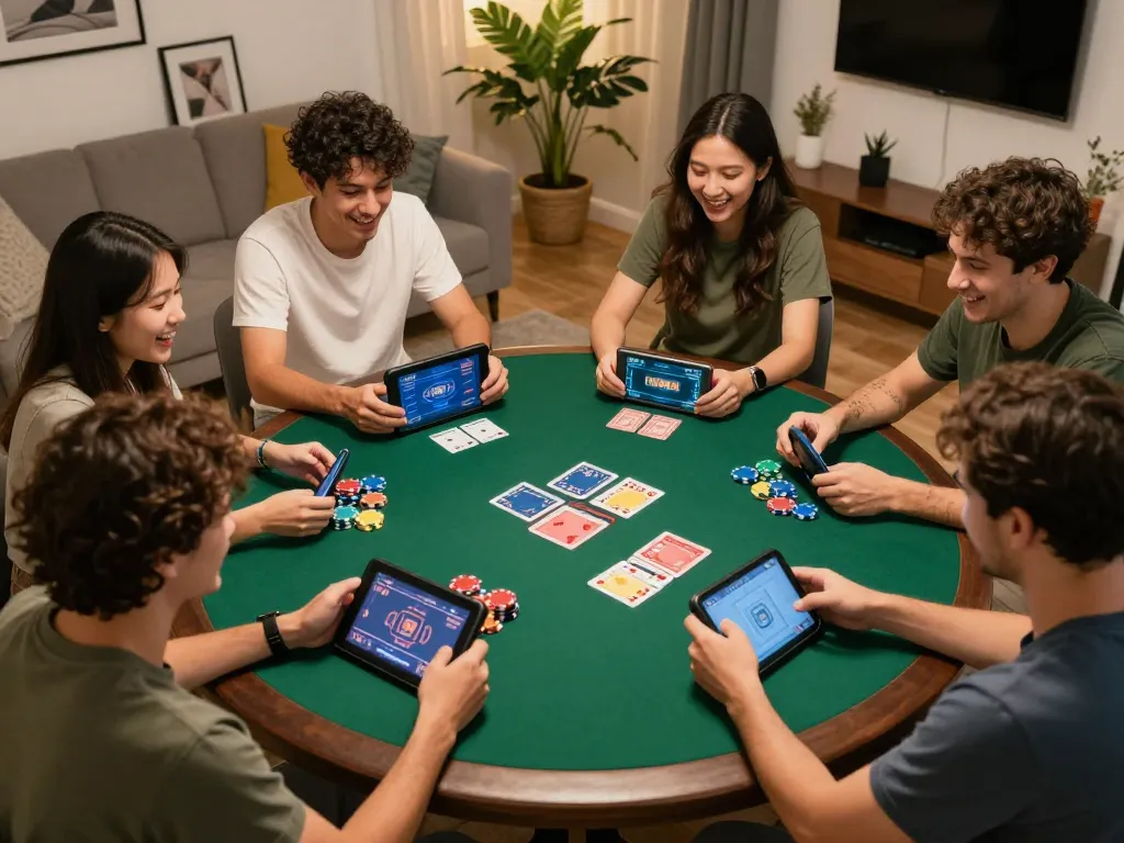 Tải app Lu88 for engaging online poker gameplay with friends, showcasing colorful chips and cards