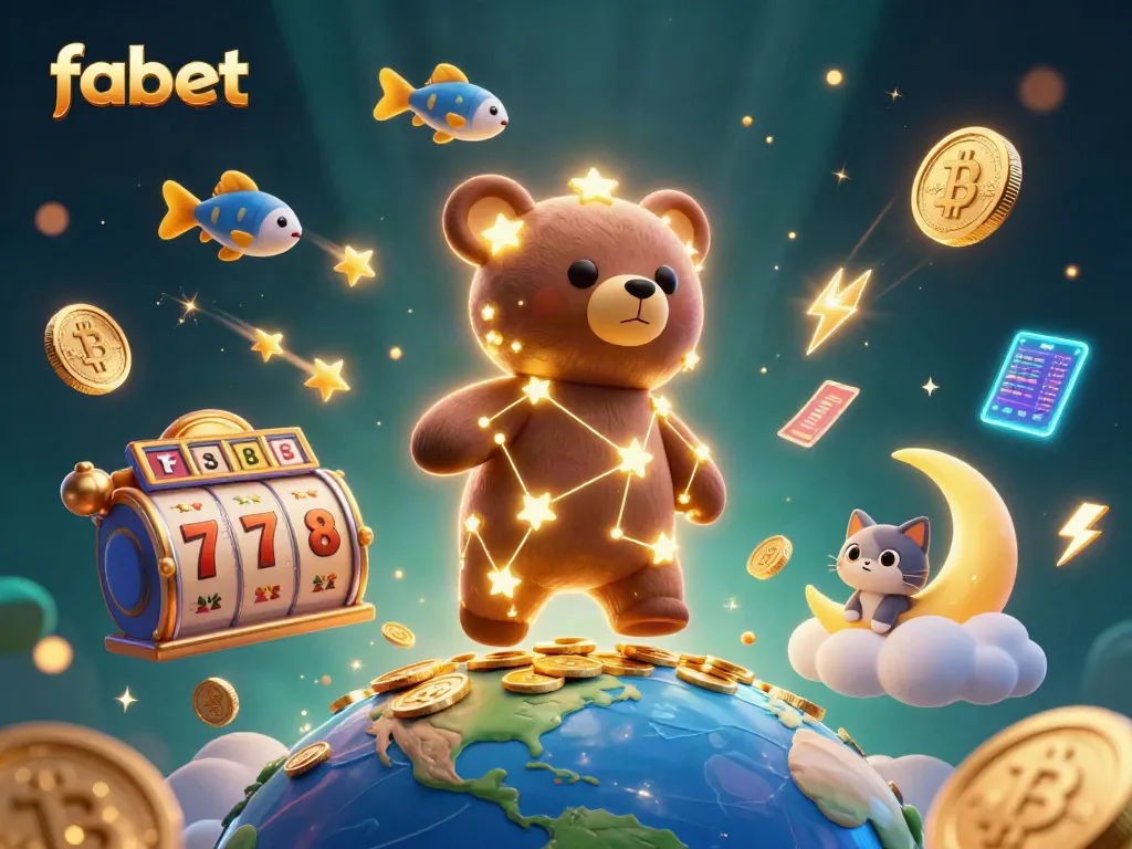 Experience thrilling gameplay with fabet’s vibrant casino universe filled with golden stars, coins, and slot elements.