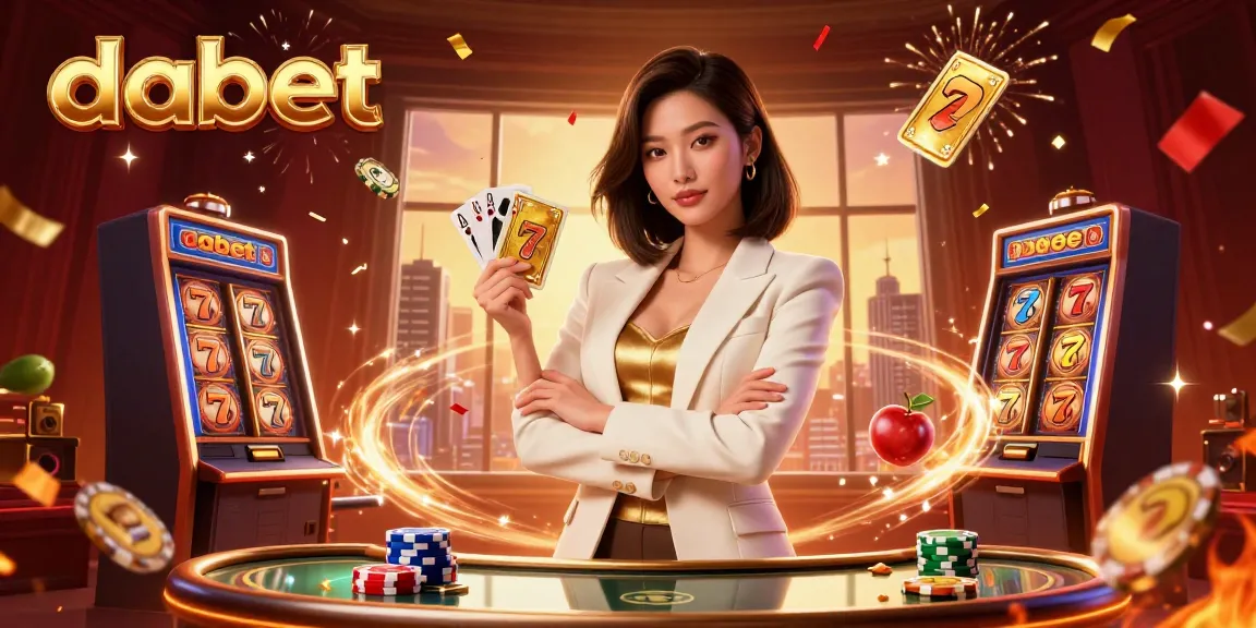 Dabet offers exciting card games, showcasing a glamorous scene with a powerful woman holding cards.