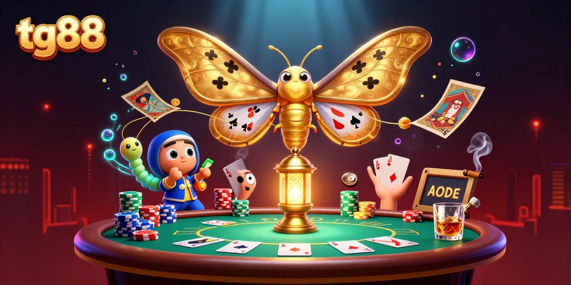 tg88 attracts players with vibrant casino scenes and a majestic moth in a dynamic illustration