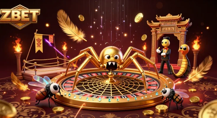 ZBET enhances the gambling experience with a vibrant 3D roulette wheel surrounded by dynamic casino elements.