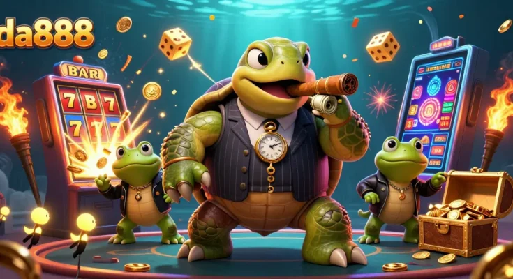 Join the da888 showdown with a vintage mobster turtle and bullfrog enforcers amidst bursting jackpots.